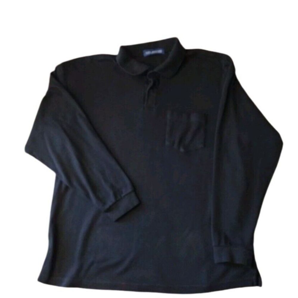 John Ashford Polo Shirt Men L Black Long Sleeve Pullover Pocket on Front Casual